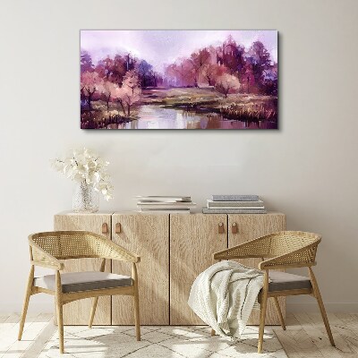 Schilderij op doek Lentelandschap in tinten roze