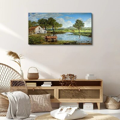 Schilderij op doek Een vredig landelijk landschap met een rivier