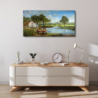 Schilderij op doek Een vredig landelijk landschap met een rivier