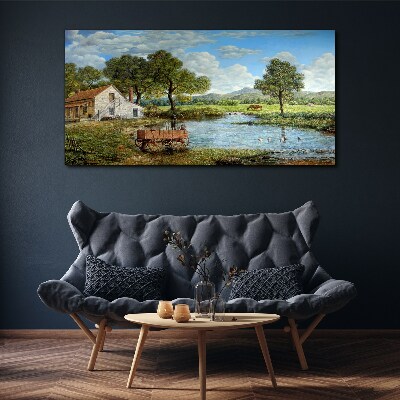 Schilderij op doek Een vredig landelijk landschap met een rivier