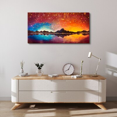 Foto op canvas Zonsondergang boven een bergmeer