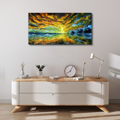 Schilderij op doek Gouden wolken boven kalm water