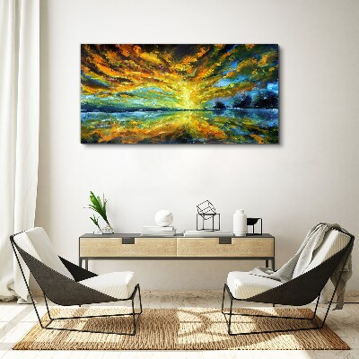 Schilderij op doek Gouden wolken boven kalm water