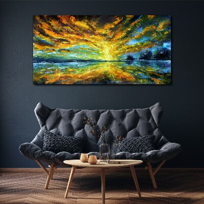 Schilderij op doek Gouden wolken boven kalm water