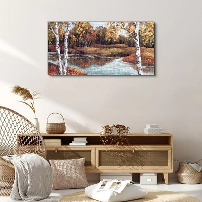 Foto op canvas Herfstlandschap aan de rivier