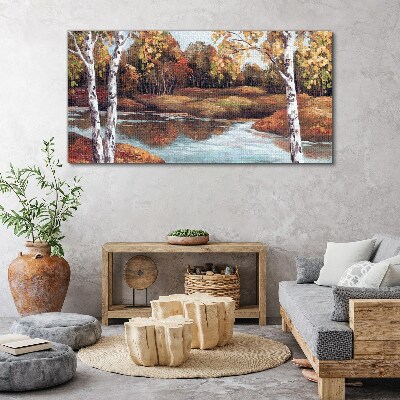 Foto op canvas Herfstlandschap aan de rivier