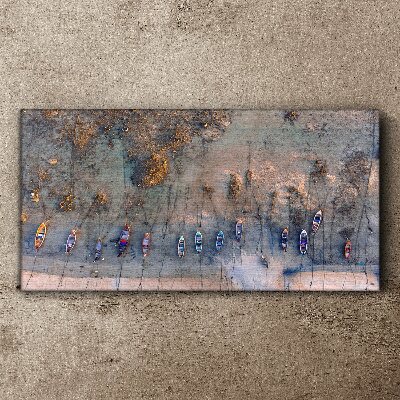 Schilderij op doek Een rustige haven in het zonsonderganglicht