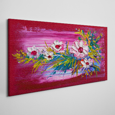 Canvas schilderij Bloemen op een roze achtergrond
