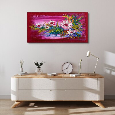 Canvas schilderij Bloemen op een roze achtergrond