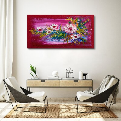 Canvas schilderij Bloemen op een roze achtergrond