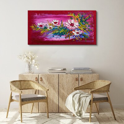 Canvas schilderij Bloemen op een roze achtergrond