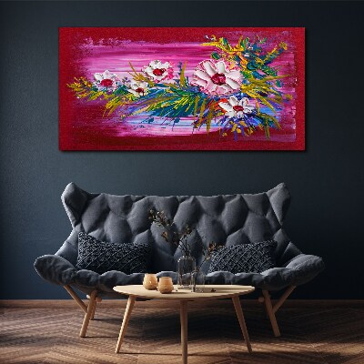 Canvas schilderij Bloemen op een roze achtergrond