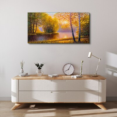 Foto op canvas Gouden ochtend aan het meer