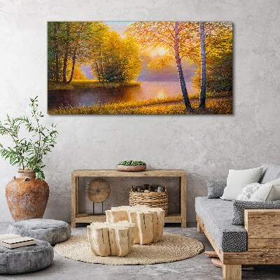 Foto op canvas Gouden ochtend aan het meer