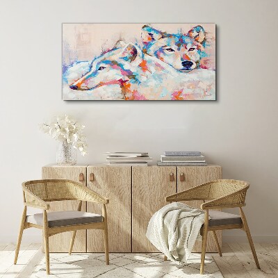 Canvas schilderij Kleurrijke wolven in pasteltinten