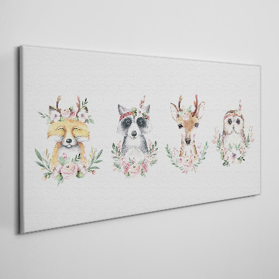 Schilderij op doek Bosvrienden in bloemen