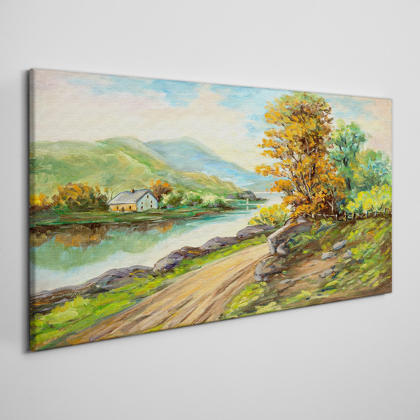 Canvas schilderij Een vredig landschap aan de rivier