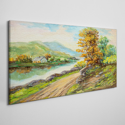Canvas schilderij Een vredig landschap aan de rivier