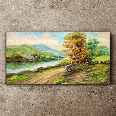 Canvas schilderij Een vredig landschap aan de rivier