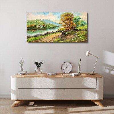 Canvas schilderij Een vredig landschap aan de rivier