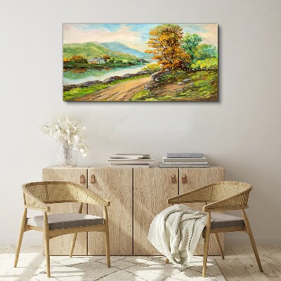 Canvas schilderij Een vredig landschap aan de rivier
