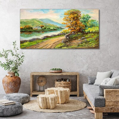 Canvas schilderij Een vredig landschap aan de rivier