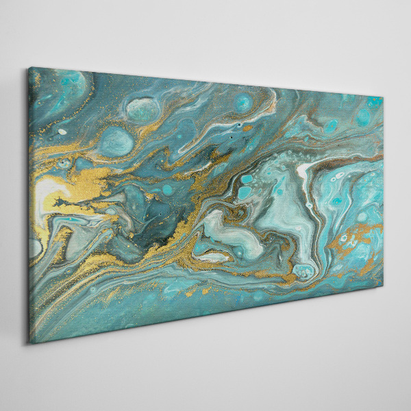 Schilderij op doek Zeegolf met gouden accenten