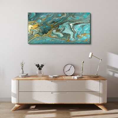 Schilderij op doek Zeegolf met gouden accenten
