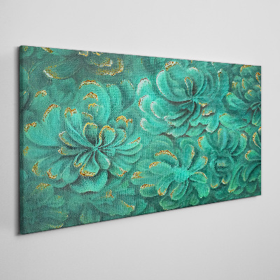 Foto op canvas Groene bloemen met gouden accenten