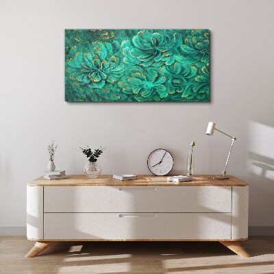 Foto op canvas Groene bloemen met gouden accenten