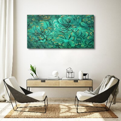 Foto op canvas Groene bloemen met gouden accenten