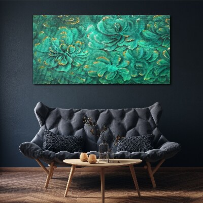 Foto op canvas Groene bloemen met gouden accenten