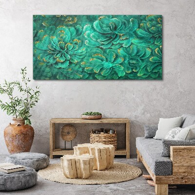 Foto op canvas Groene bloemen met gouden accenten