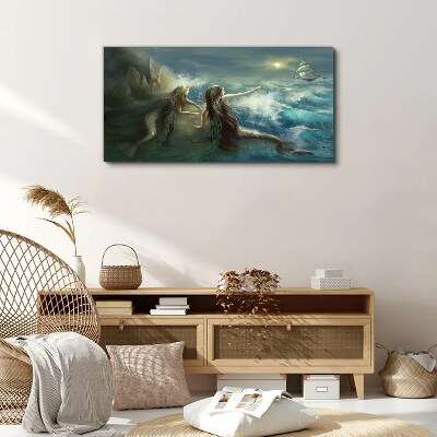 Schilderij op doek Zeemeerminnen aan de kust