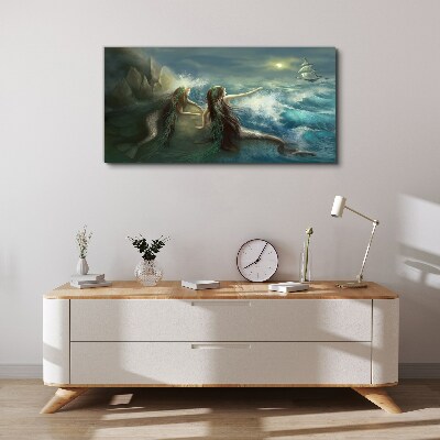 Schilderij op doek Zeemeerminnen aan de kust