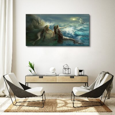 Schilderij op doek Zeemeerminnen aan de kust