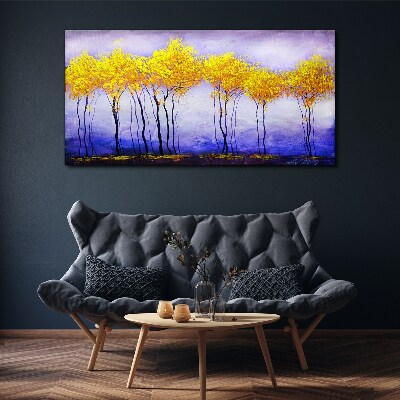 Foto op canvas Gouden bomen in een paars landschap