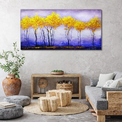 Foto op canvas Gouden bomen in een paars landschap