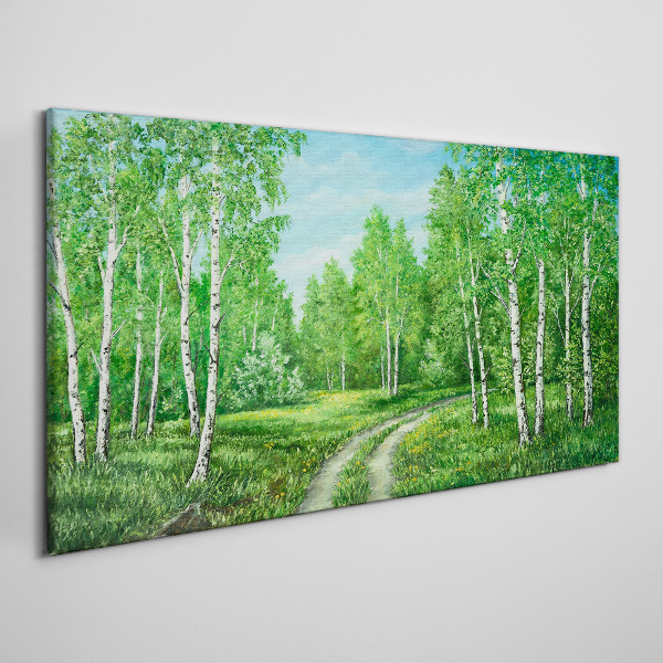 Foto op canvas Groen bos met witte berken
