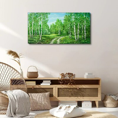 Foto op canvas Groen bos met witte berken