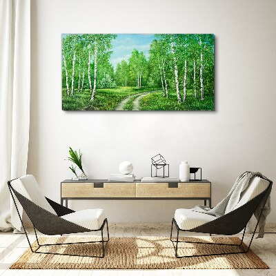 Foto op canvas Groen bos met witte berken