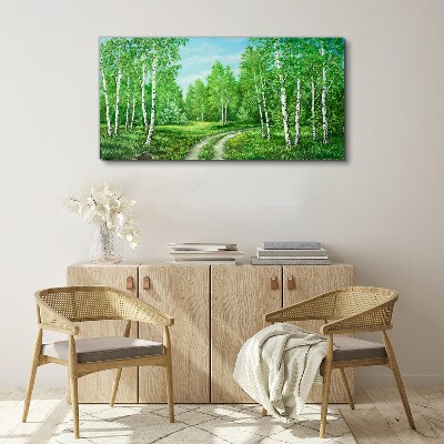 Foto op canvas Groen bos met witte berken