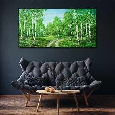 Foto op canvas Groen bos met witte berken