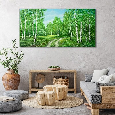 Foto op canvas Groen bos met witte berken