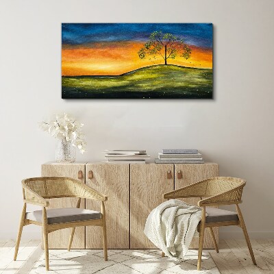 Foto op canvas Gouden uur over de heuvel