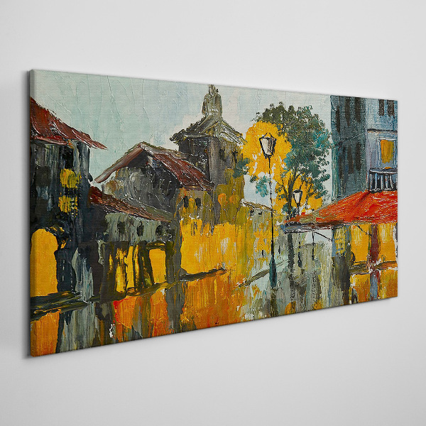 Schilderij op doek De gouden weerspiegeling van het stedelijk landschap