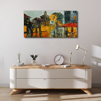 Schilderij op doek De gouden weerspiegeling van het stedelijk landschap