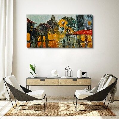 Schilderij op doek De gouden weerspiegeling van het stedelijk landschap