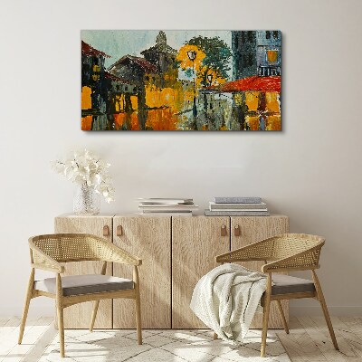 Schilderij op doek De gouden weerspiegeling van het stedelijk landschap