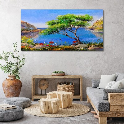 Foto op canvas Een vredig landschap aan het water